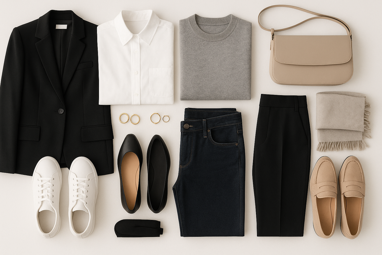 Minimalist fashion wardrobe with neutral color tones and quality fabrics